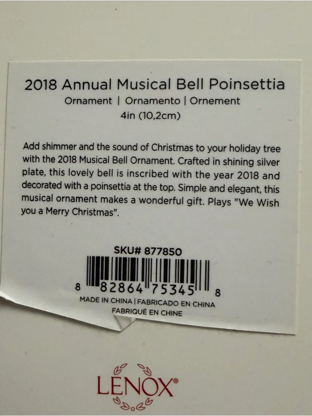 LENOX 2018 Christmas Ornament Song Musical‎ Silver Bell Poinsettia Annual Steiff